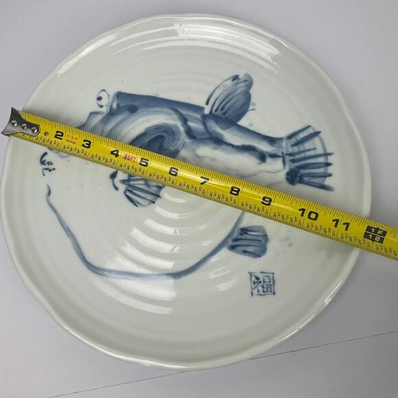 Fugu Pufferfish Vintage Japanese Ceramic Plate Handpainted Collectible 12 inch - Picture 15 of 16